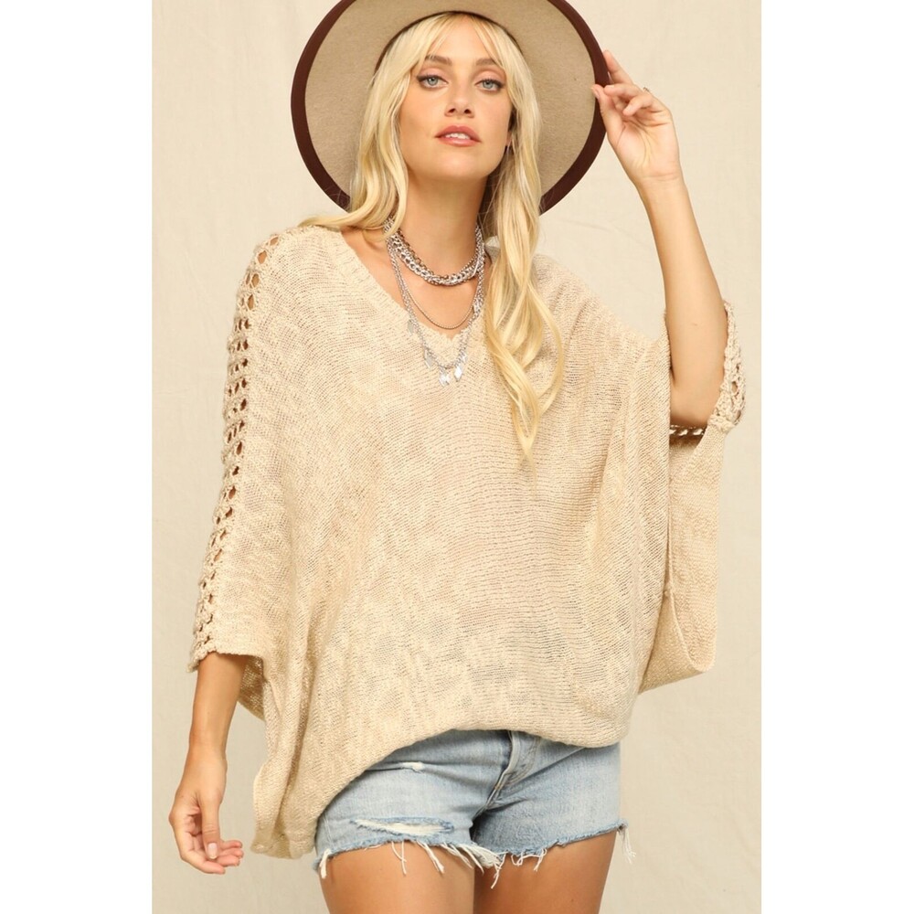 KYEMI BOHO VIBES SLOUCHY V-NECK KNIT TOP